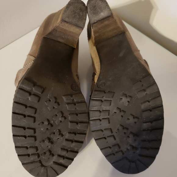 Browns Italian Suede Ankle Buckle Boot Side Zipper Taupe Wooden Heels Woman 37 - Picture 10 of 12